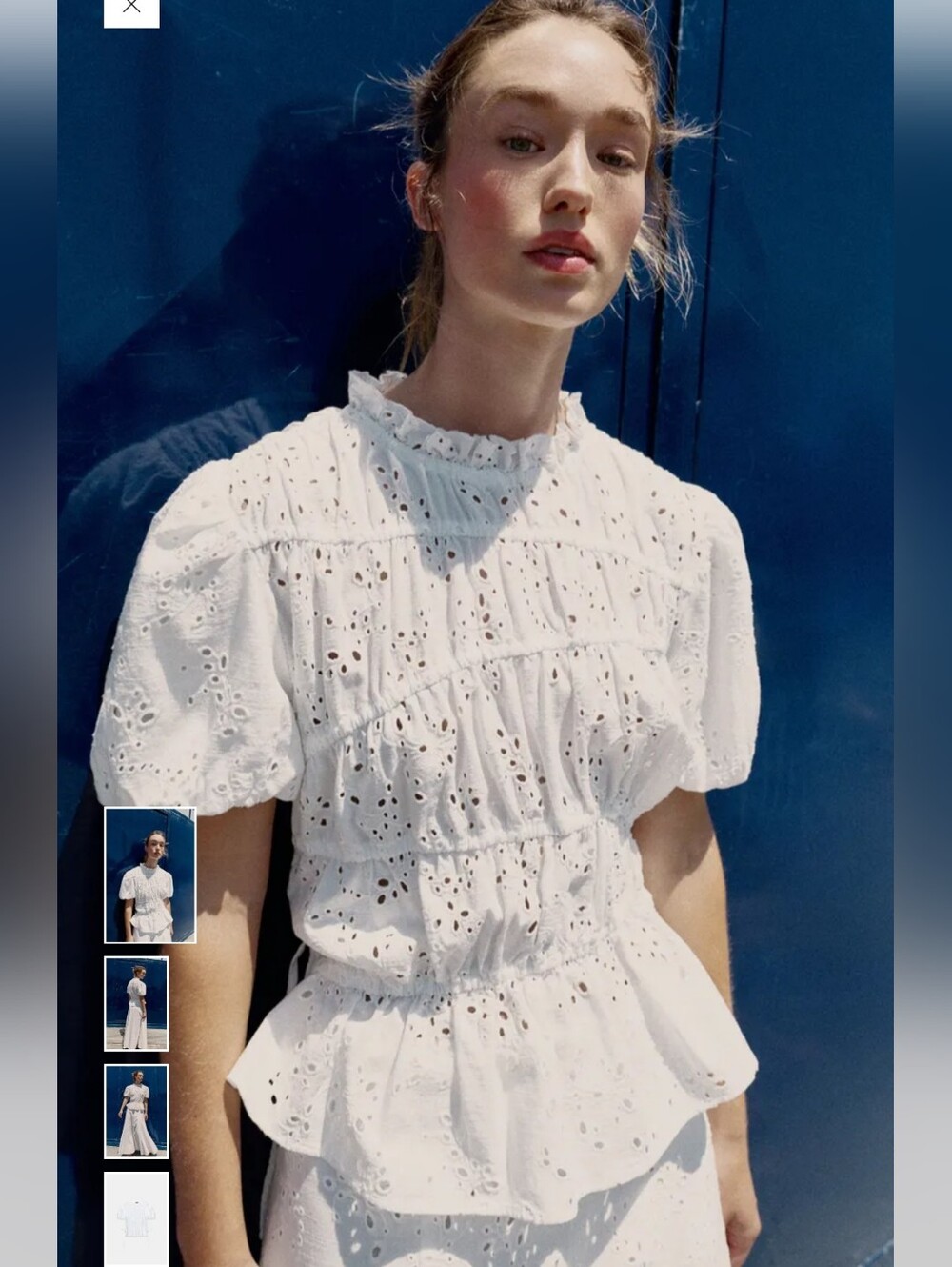 Zara White Eyelet Ruffled Peplum Blouse